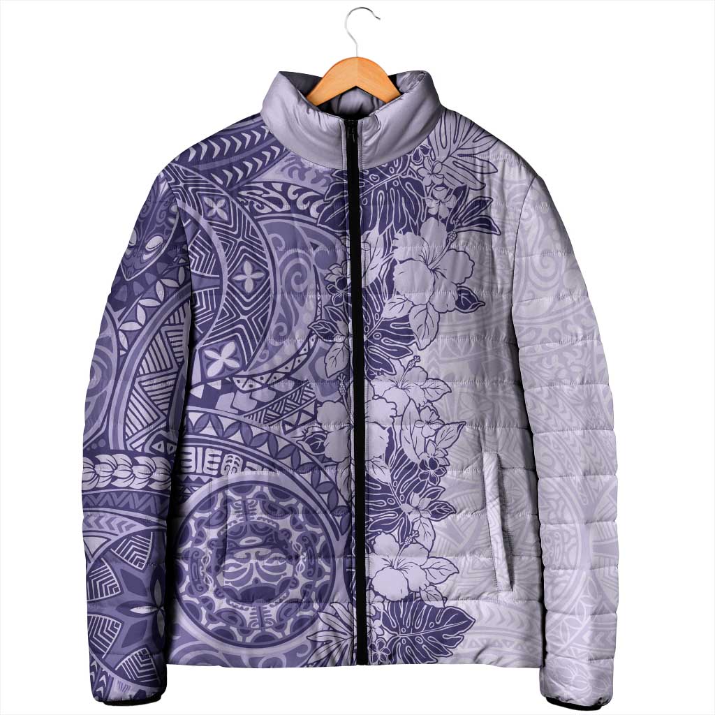 Polynesia Padded Jacket Hibiscus Hawaiian Tribal Tattoo Retro Violet - Polynesian Pride