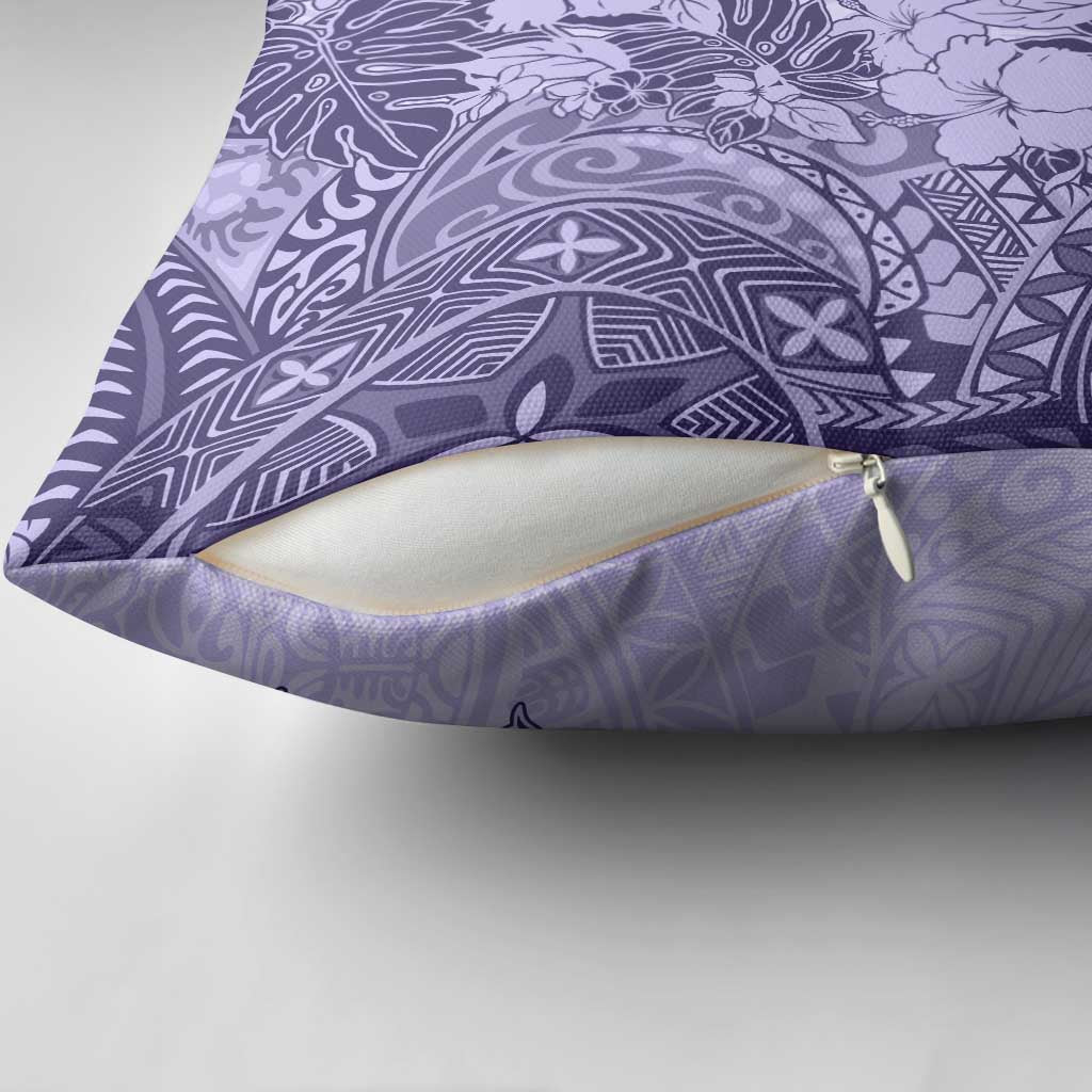 Polynesia Pillow Cover Hibiscus Hawaiian Tribal Tattoo Retro Violet - Polynesian Pride