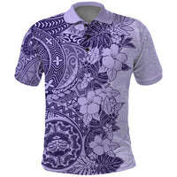 Polynesia Polo Shirt Hibiscus and Hawaiian Tribal Tattoo Retro Style Violet Color LT9 Violet - Polynesian Pride