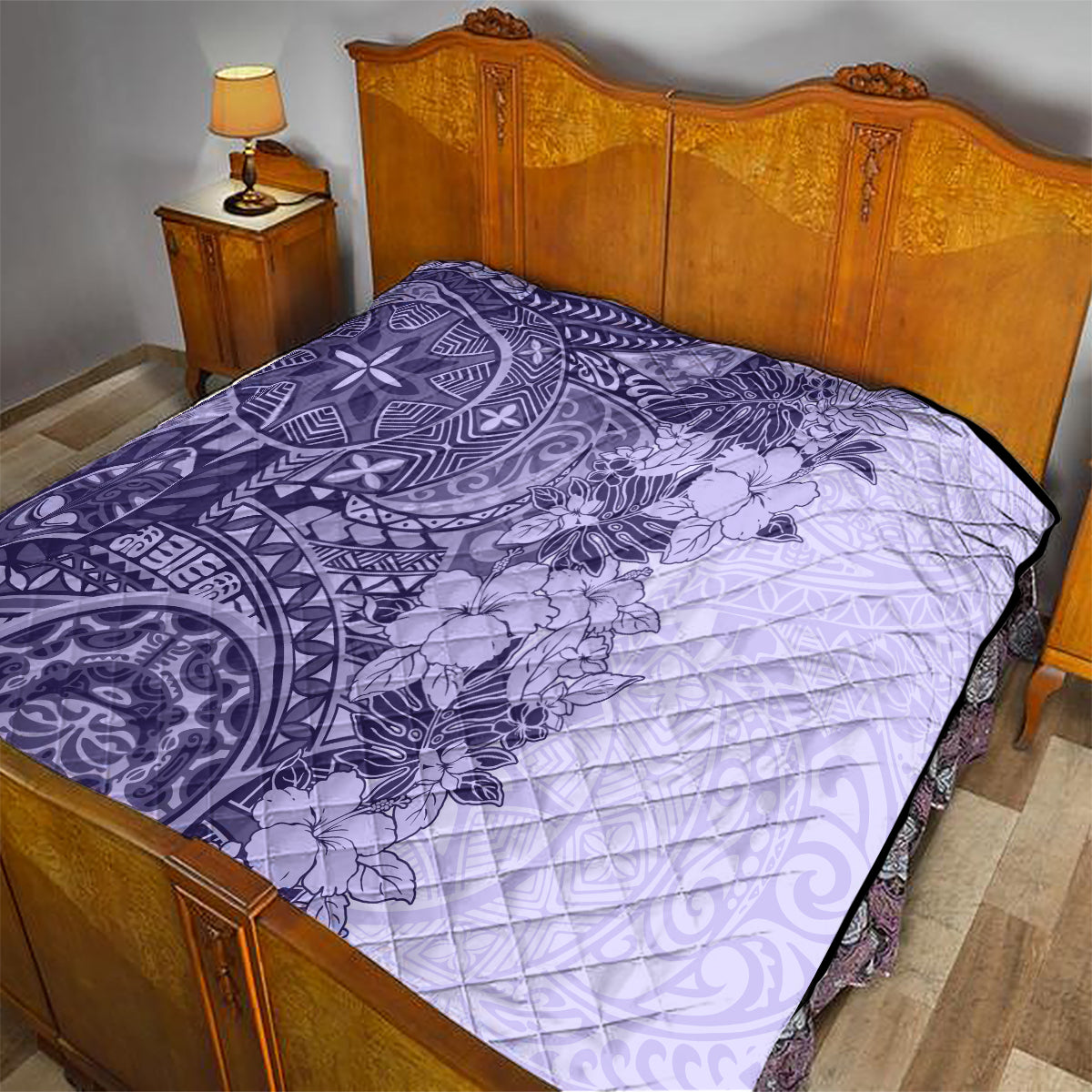 Polynesia Quilt Hibiscus and Hawaiian Tribal Tattoo Retro Style Violet Color LT9 - Polynesian Pride