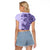 Polynesia Raglan Cropped T Shirt Hibiscus and Hawaiian Tribal Tattoo Retro Style Violet Color LT9 - Polynesian Pride