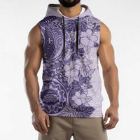 Polynesia Sleeveless Hoodie Hibiscus Hawaiian Tribal Tattoo Retro Violet - Polynesian Pride
