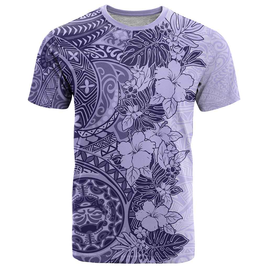 Polynesia T Shirt Hibiscus and Hawaiian Tribal Tattoo Retro Style Violet Color LT9 Violet - Polynesian Pride