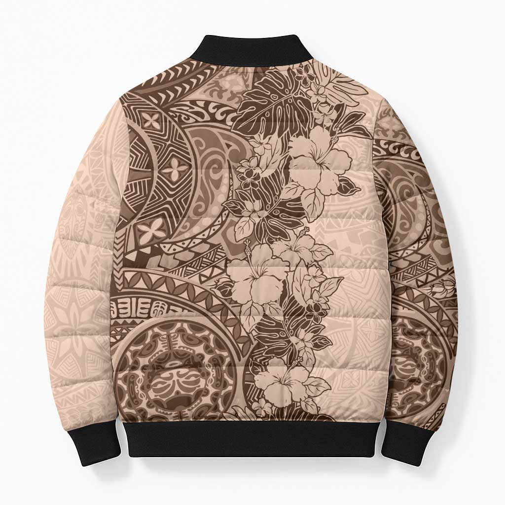 Polynesia Bomber Puffer Jacket Hibiscus Hawaiian Tribal Tattoo Retro Pink Pastel - Polynesian Pride