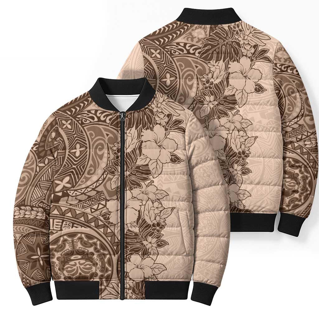 Polynesia Bomber Puffer Jacket Hibiscus Hawaiian Tribal Tattoo Retro Pink Pastel - Polynesian Pride