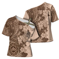 Polynesia Cross Shoulder Shirt Hibiscus Hawaiian Tribal Tattoo Retro Pink Pastel - Polynesian Pride