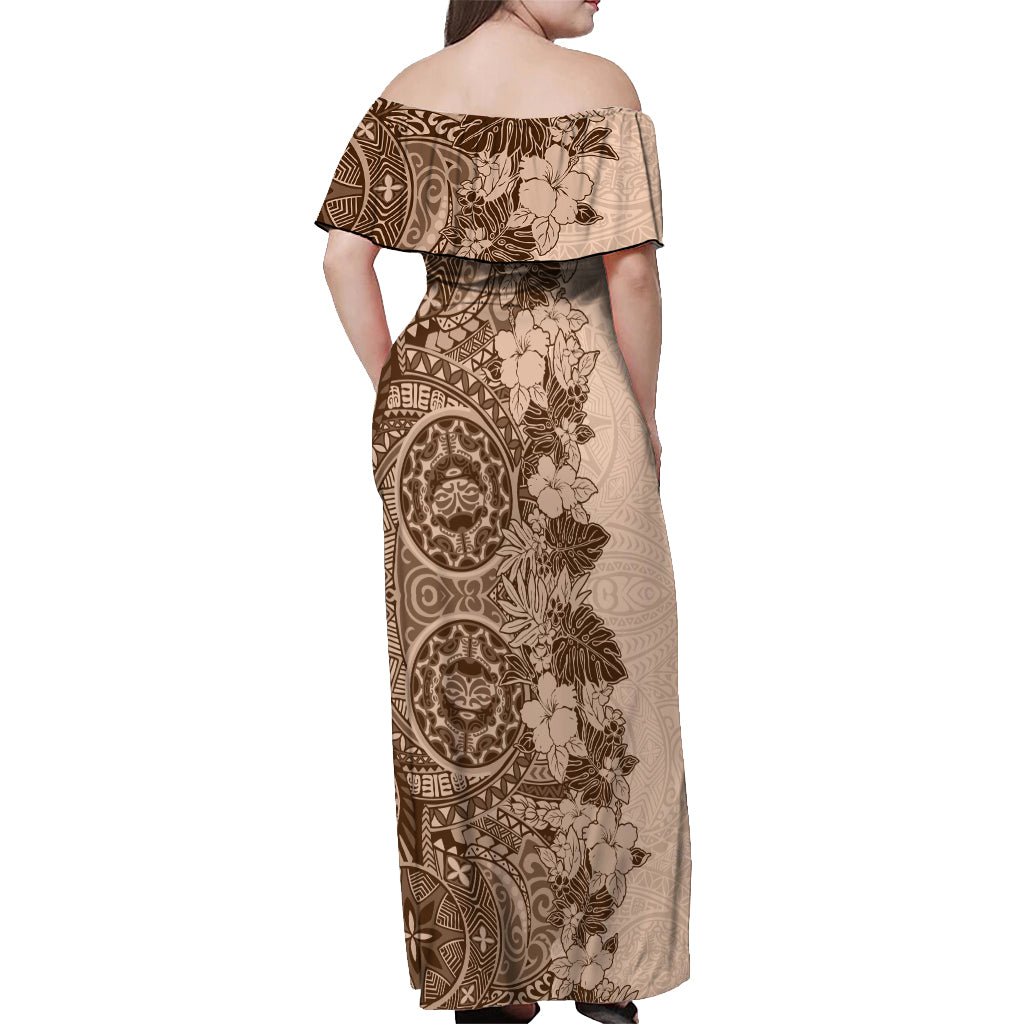 Polynesia Off Shoulder Maxi Dress Hibiscus and Hawaiian Tribal Tattoo Retro Style Pink Pastel LT9 - Polynesian Pride
