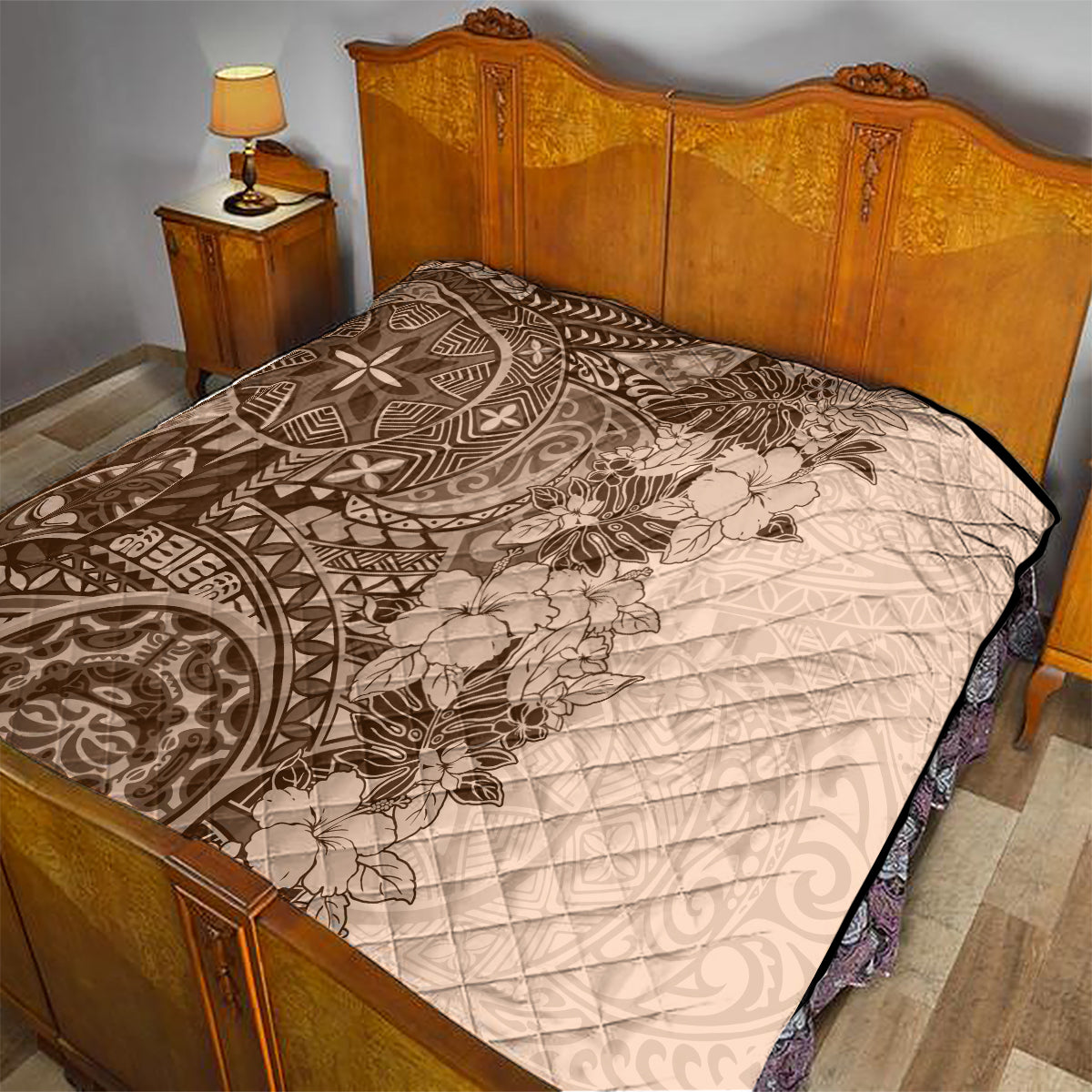 Polynesia Quilt Hibiscus and Hawaiian Tribal Tattoo Retro Style Pink Pastel LT9 - Polynesian Pride