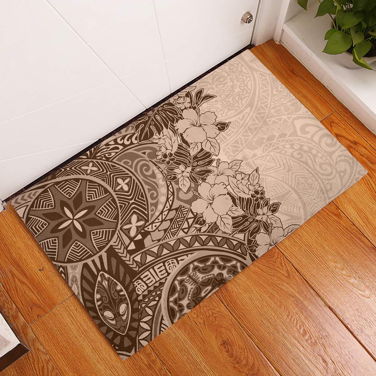 Polynesia Rubber Doormat Hibiscus and Hawaiian Tribal Tattoo Retro Style Pink Pastel LT9 Pink Pastel - Polynesian Pride