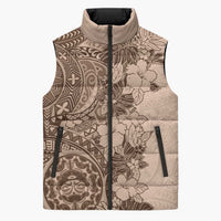 Polynesia Sleeveless Puffer Jacket Hibiscus Hawaiian Tribal Tattoo Retro Pink Pastel - Polynesian Pride