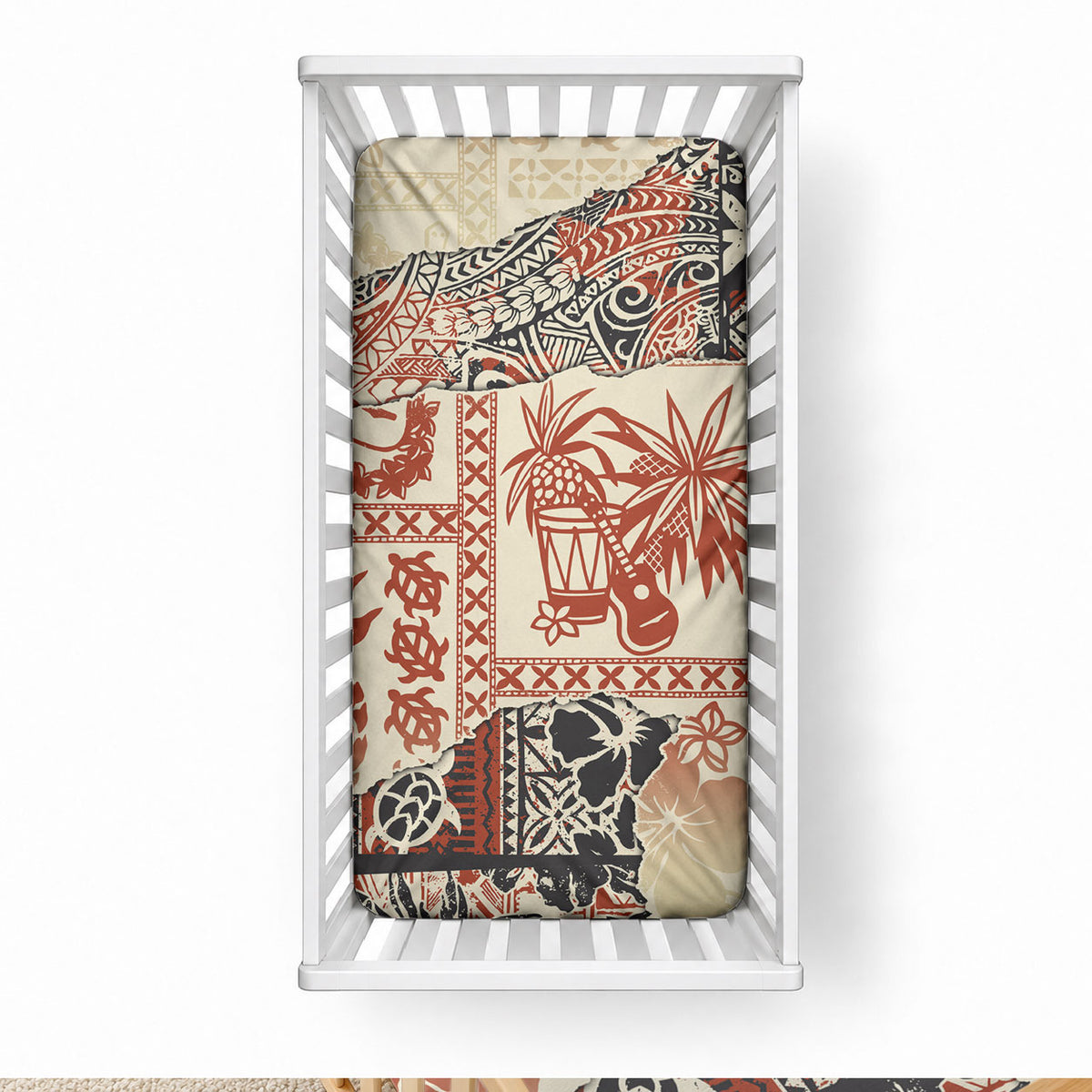 Hawaii Baby Bed Cover Aloha Tribal Pattern Beige Version LT9 28 × 52 in Beige - Polynesian Pride