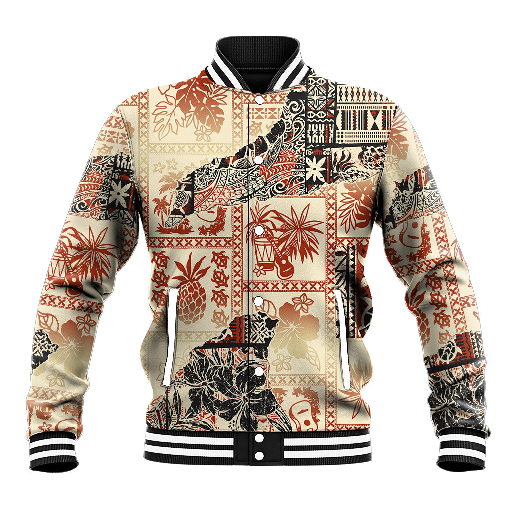Hawaii Baseball Jacket Aloha Tribal Pattern Beige Version LT9 Unisex Beige - Polynesian Pride