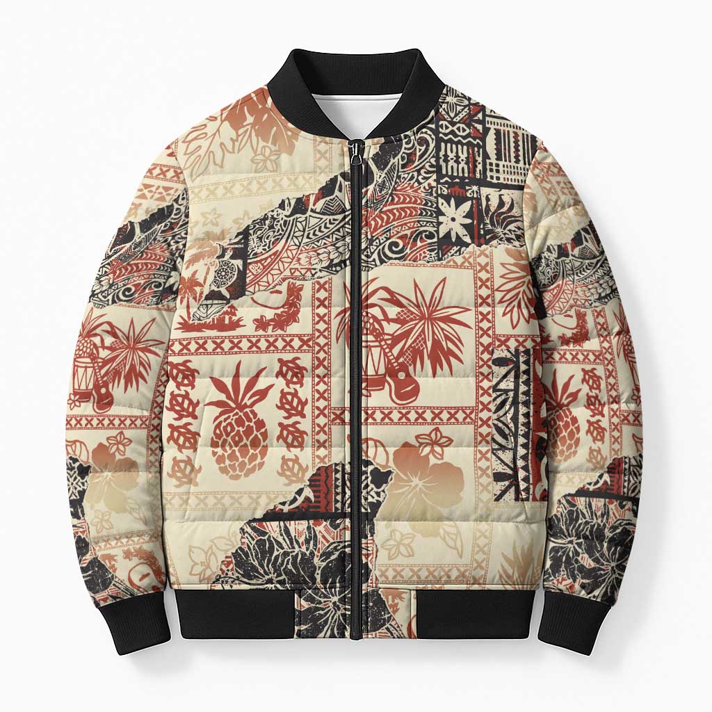 Hawaii Beige Version Bomber Puffer Jacket Aloha Tribal Pattern - Polynesian Pride