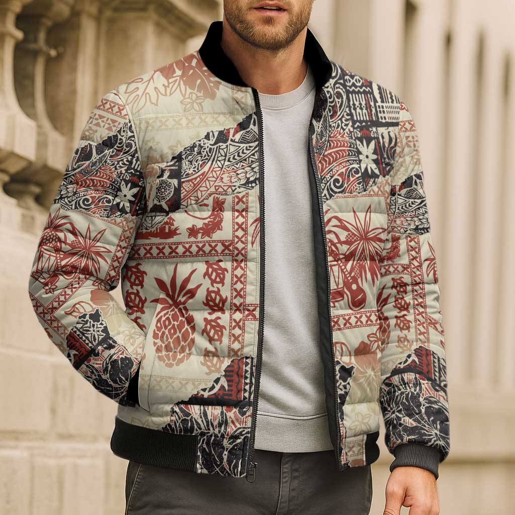 Hawaii Beige Version Bomber Puffer Jacket Aloha Tribal Pattern - Polynesian Pride