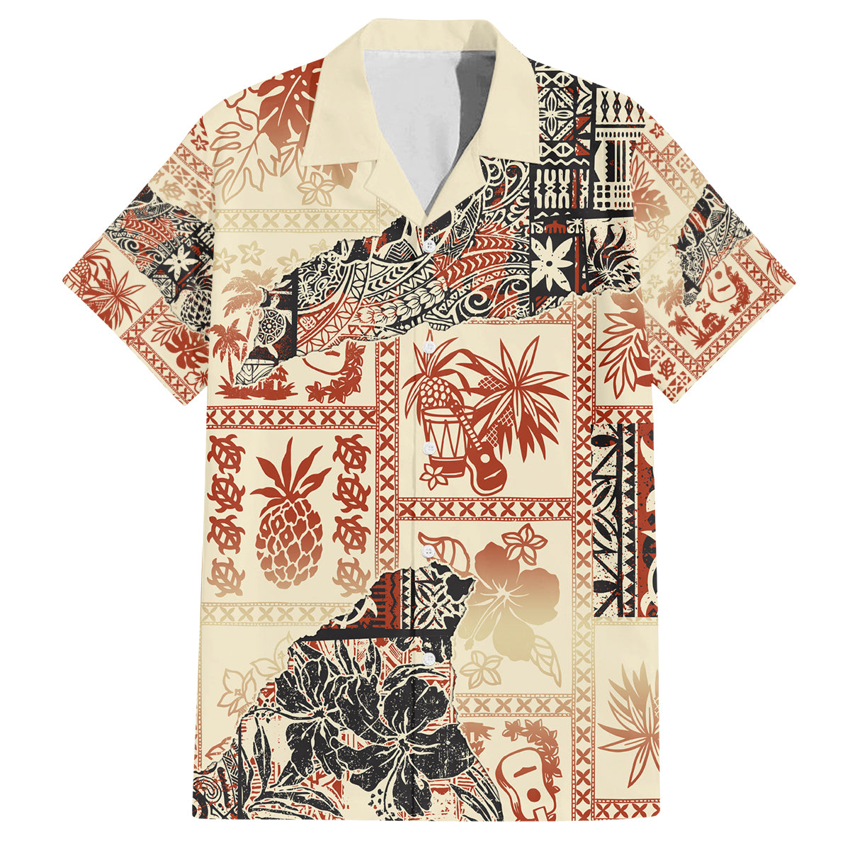 Hawaii Family Matching Long Sleeve Bodycon Dress and Hawaiian Shirt Aloha Tribal Pattern Beige Version LT9 Dad's Shirt - Short Sleeve Beige - Polynesian Pride