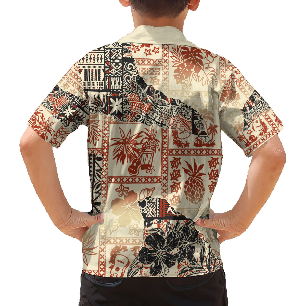 Hawaii Family Matching Short Sleeve Bodycon Dress and Hawaiian Shirt Aloha Tribal Pattern Beige Version LT9 - Polynesian Pride