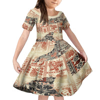 Hawaii Family Matching Tank Maxi Dress and Hawaiian Shirt Aloha Tribal Pattern Beige Version LT9 Daughter's Dress Beige - Polynesian Pride