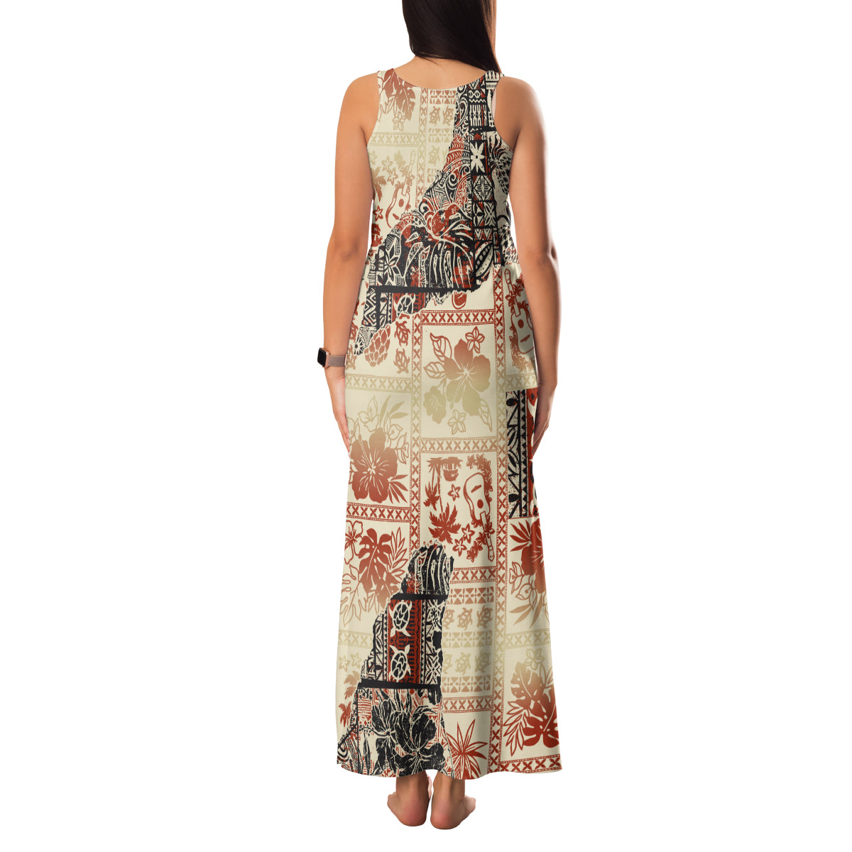 Hawaii Family Matching Tank Maxi Dress and Hawaiian Shirt Aloha Tribal Pattern Beige Version LT9 - Polynesian Pride