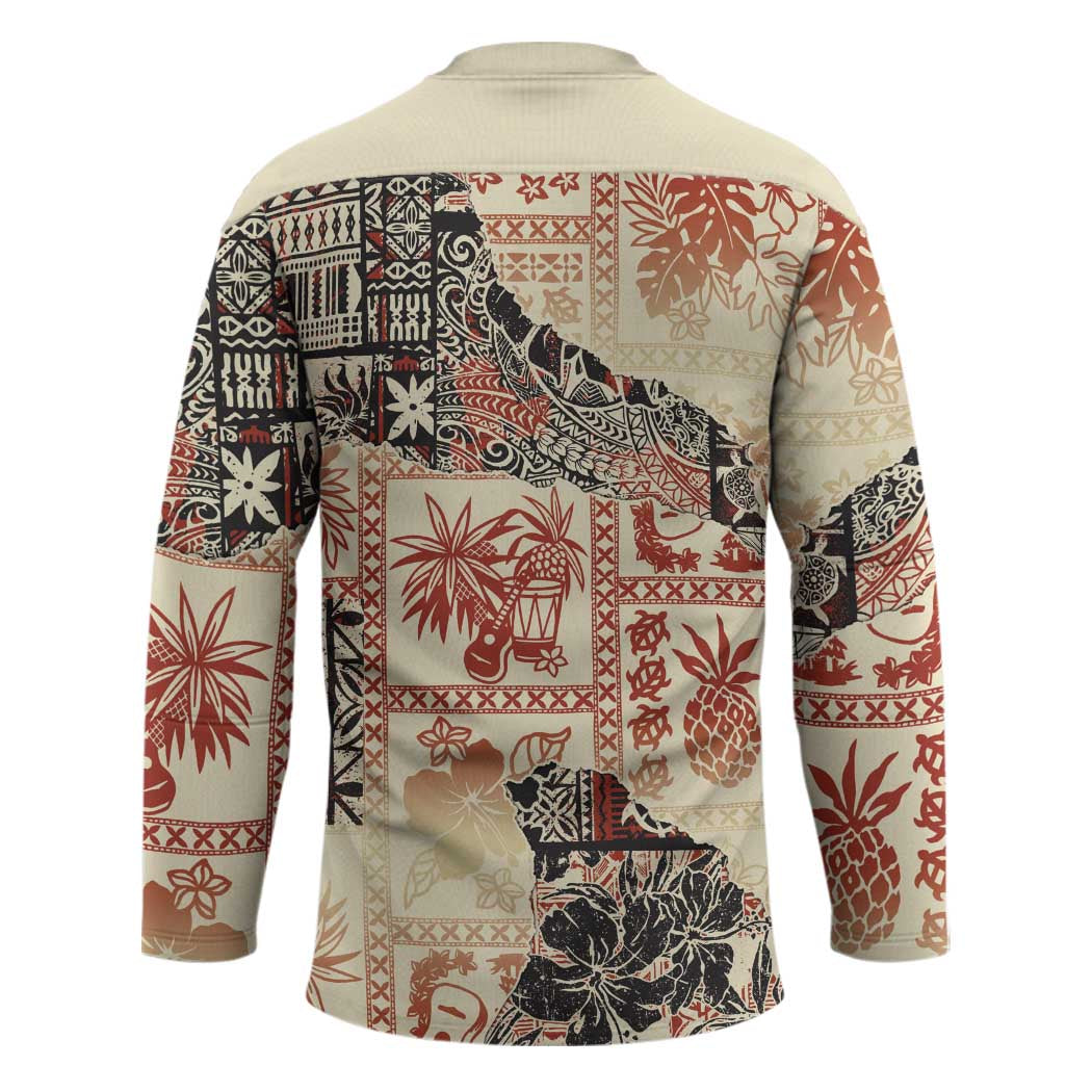 Hawaii Beige Version Hockey Jersey Aloha Tribal Pattern - Polynesian Pride