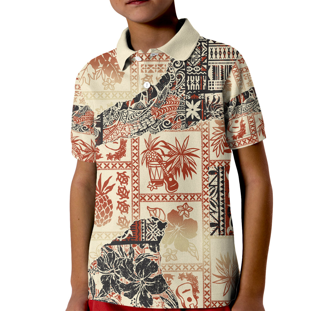 Hawaii Kid Polo Shirt Aloha Tribal Pattern Beige Version LT9 Kid Beige - Polynesian Pride