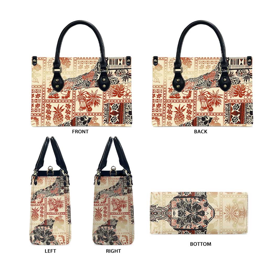 Hawaii Beige Version Leather Bag Aloha Tribal Pattern - Polynesian Pride