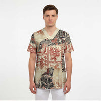 Hawaii Beige Version Scrub Top Aloha Tribal Pattern - Polynesian Pride