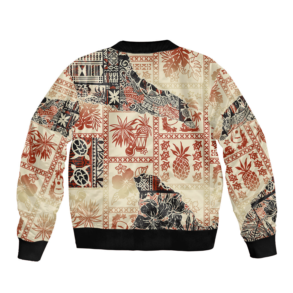 Hawaii Sleeve Zip Bomber Jacket Aloha Tribal Pattern Beige Version LT9 - Polynesian Pride