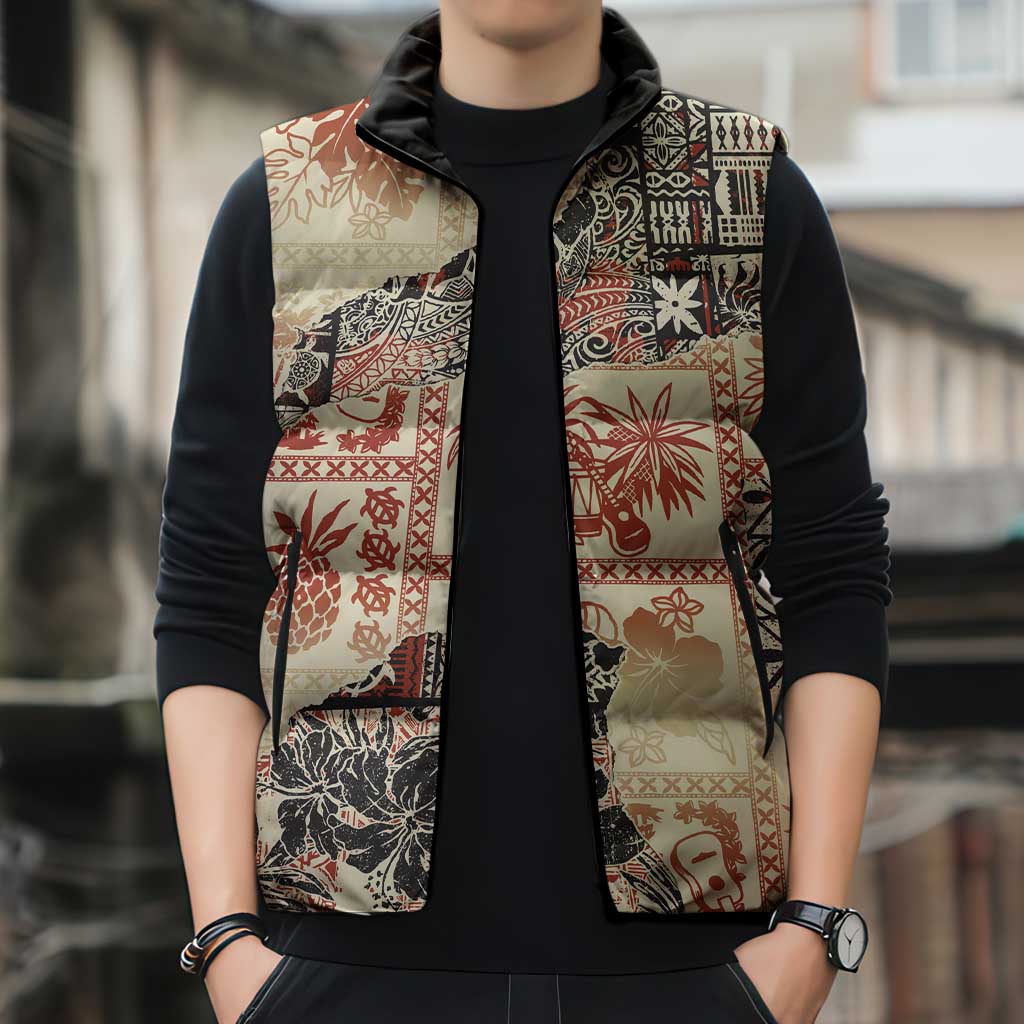 Hawaii Beige Version Sleeveless Puffer Jacket Aloha Tribal Pattern - Polynesian Pride