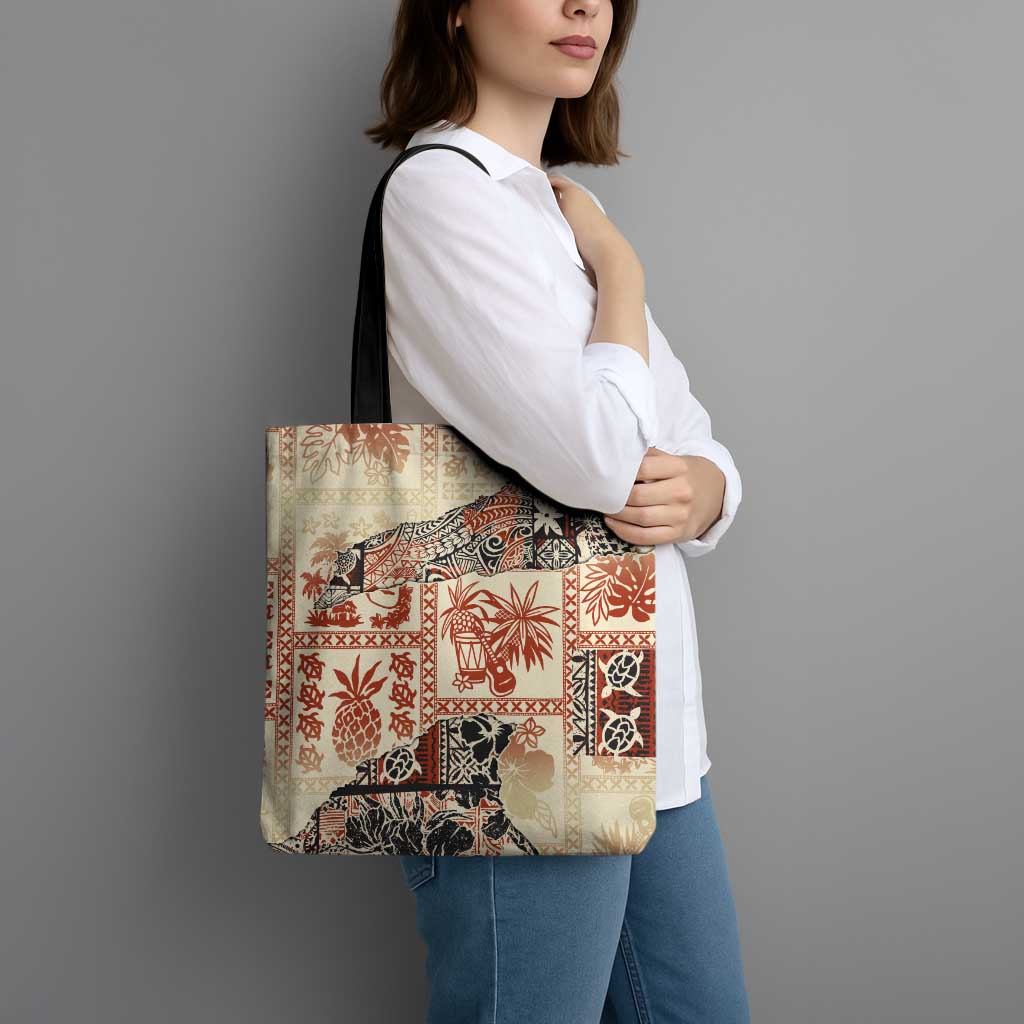 Hawaii Beige Version Tote Bag Aloha Tribal Pattern - Polynesian Pride