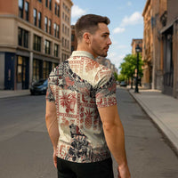 Hawaii Beige Version Zipper Polo Shirt Aloha Tribal Pattern - Polynesian Pride