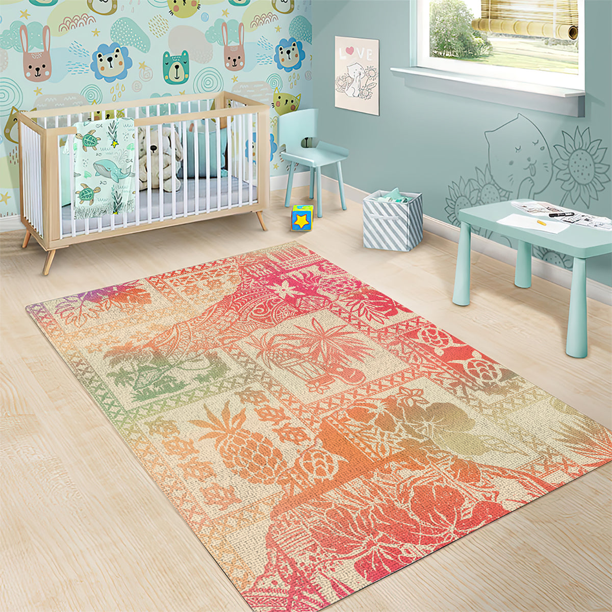 Hawaii Area Rug Aloha Tribal Pattern Sweat Pink Ombre LT9 - Polynesian Pride