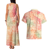 Hawaii Couples Matching Tank Maxi Dress and Hawaiian Shirt Aloha Tribal Pattern Sweat Pink Ombre LT9 - Polynesian Pride