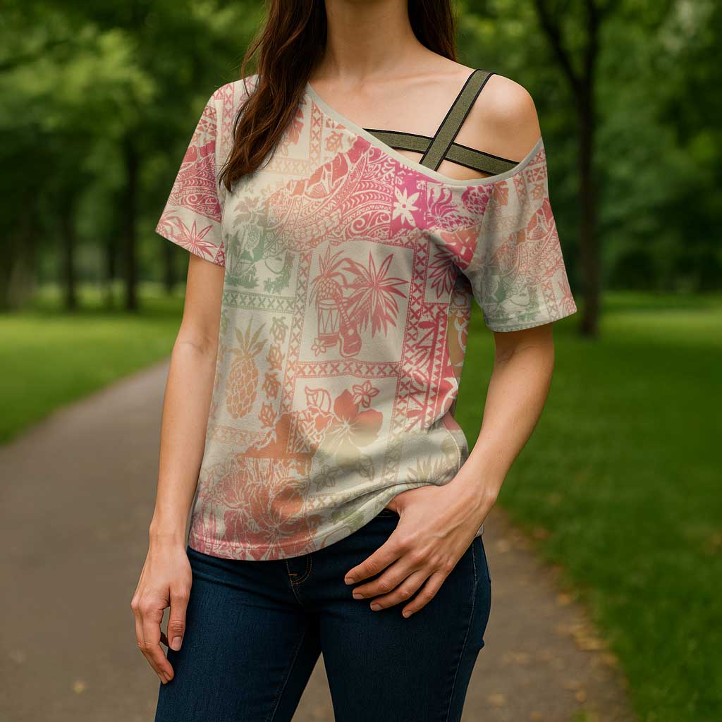 Hawaii Sweat Pink Ombre Cross Shoulder Shirt Aloha Tribal Pattern - Polynesian Pride