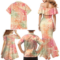 Hawaii Family Matching Mermaid Dress and Hawaiian Shirt Aloha Tribal Pattern Sweat Pink Ombre LT9 - Polynesian Pride