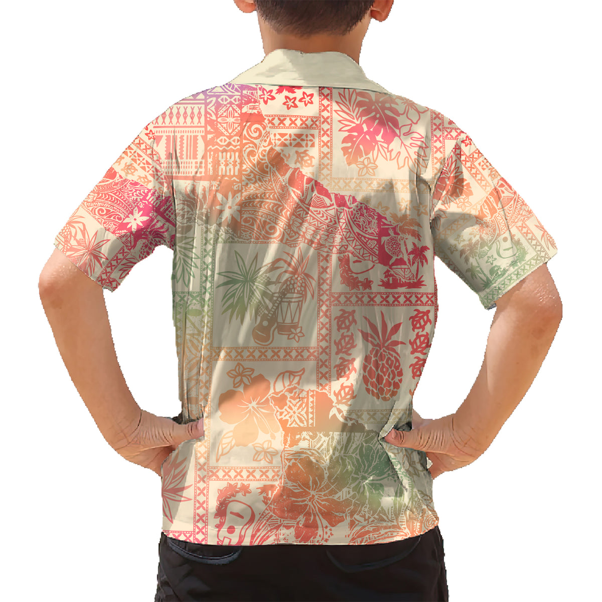 Hawaii Kid Hawaiian Shirt Aloha Tribal Pattern Sweat Pink Ombre LT9 - Polynesian Pride