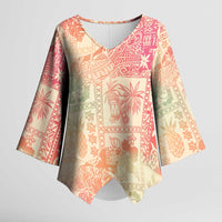 Hawaii Sweat Pink Ombre Kimono Sleeve Blouse Aloha Tribal Pattern - Polynesian Pride