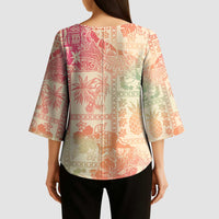 Hawaii Sweat Pink Ombre Kimono Sleeve Blouse Aloha Tribal Pattern - Polynesian Pride