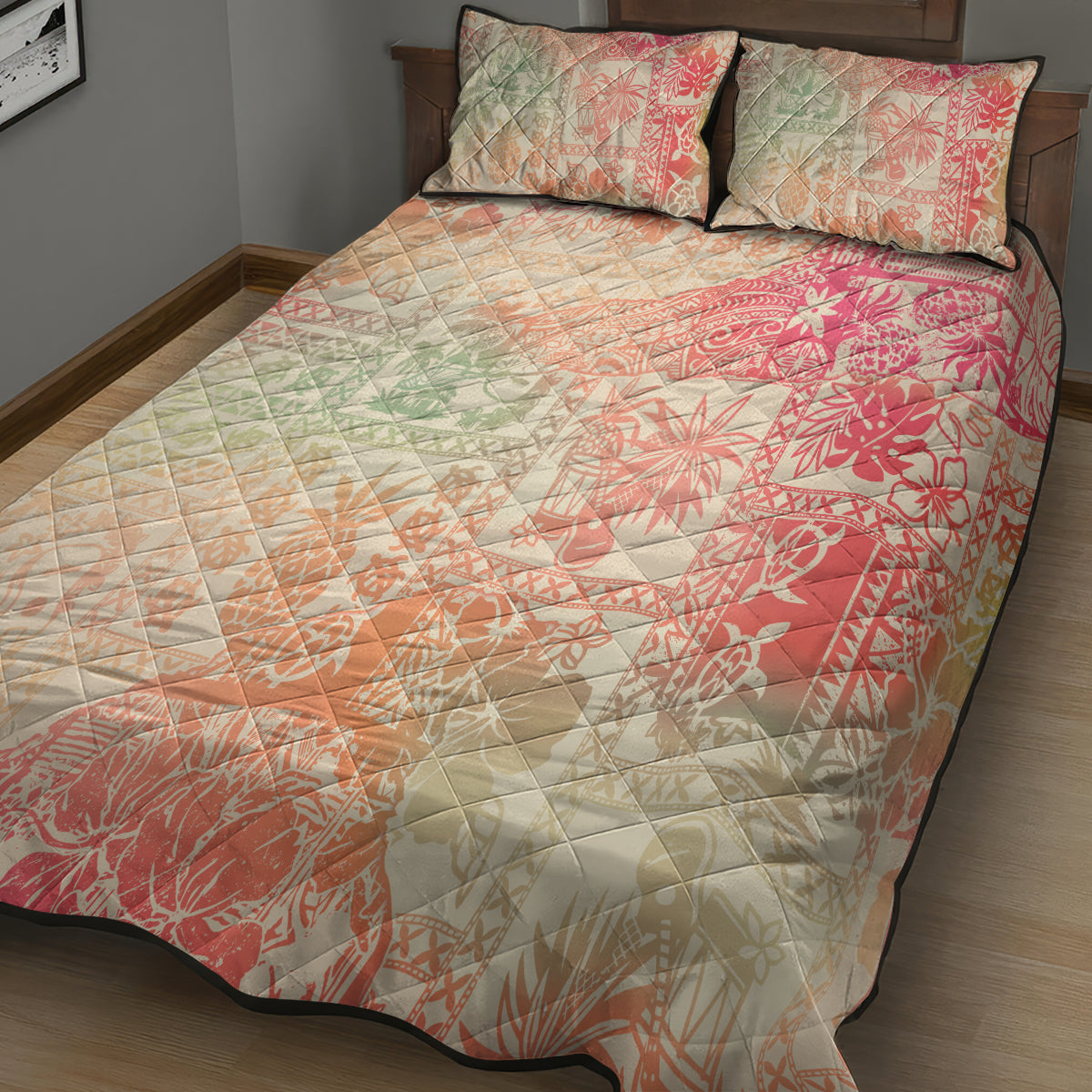 Hawaii Quilt Bed Set Aloha Tribal Pattern Sweat Pink Ombre LT9 - Polynesian Pride