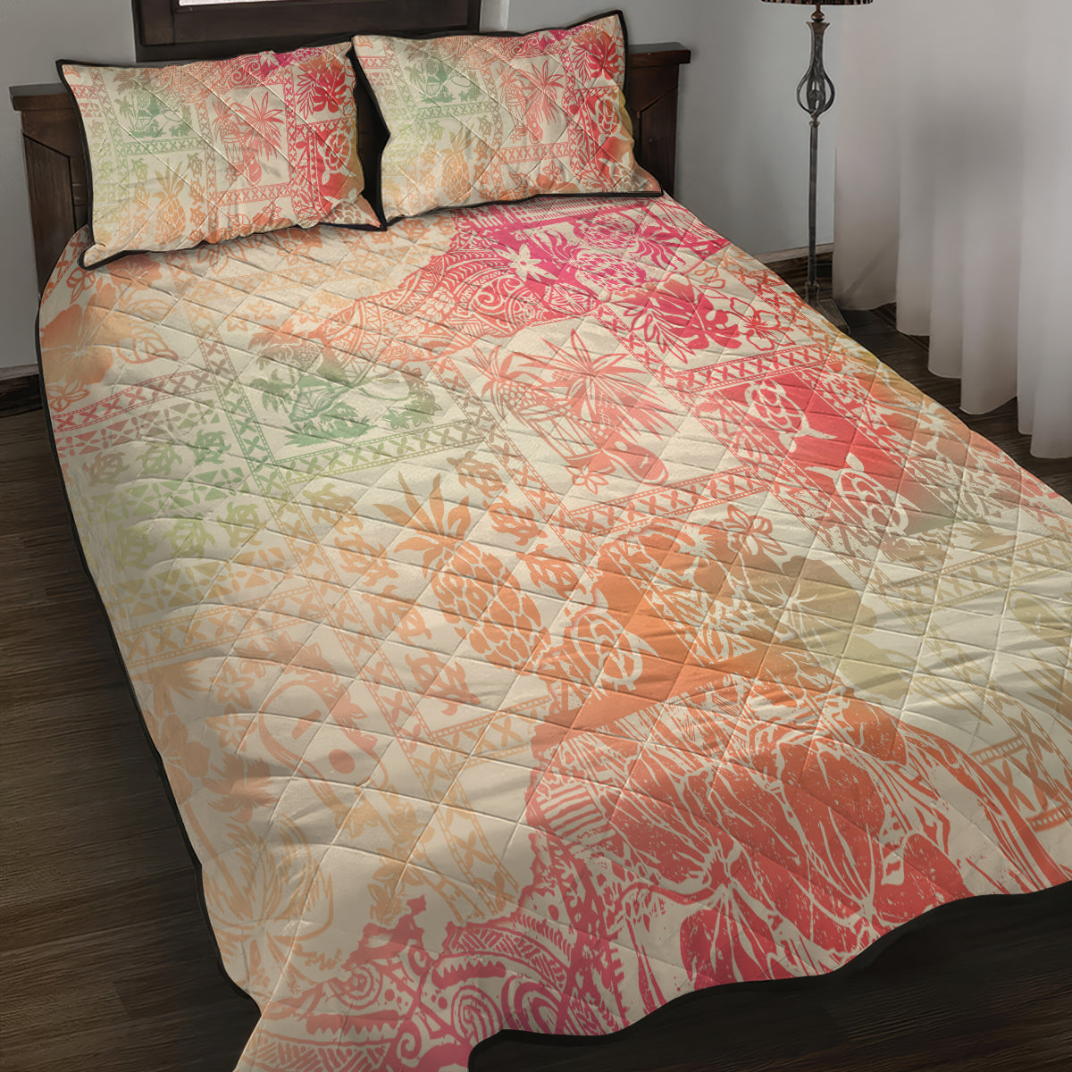Hawaii Quilt Bed Set Aloha Tribal Pattern Sweat Pink Ombre LT9 - Polynesian Pride