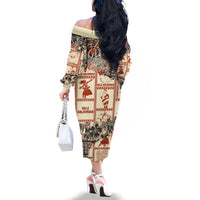 Aloha Hawaii Christmas Family Matching Off Shoulder Long Sleeve Dress and Hawaiian Shirt Mele Kalikimaka Tapa Tribal Retro Style LT9 - Polynesian Pride