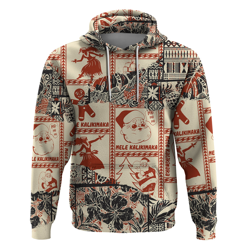 Aloha Hawaii Christmas Hoodie Mele Kalikimaka Tapa Tribal Retro Style LT9 Pullover Hoodie Beige - Polynesian Pride