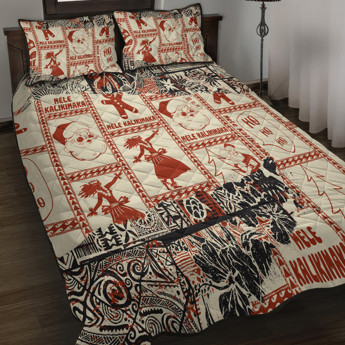 Aloha Hawaii Christmas Quilt Bed Set Mele Kalikimaka Tapa Tribal Retro Style LT9 - Polynesian Pride