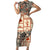 Aloha Hawaii Christmas Short Sleeve Bodycon Dress Mele Kalikimaka Tapa Tribal Retro Style LT9 Long Dress Beige - Polynesian Pride