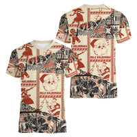 Aloha Hawaii Christmas Women V Neck T Shirt Mele Kalikimaka Tapa Tribal Retro Style LT9 - Polynesian Pride