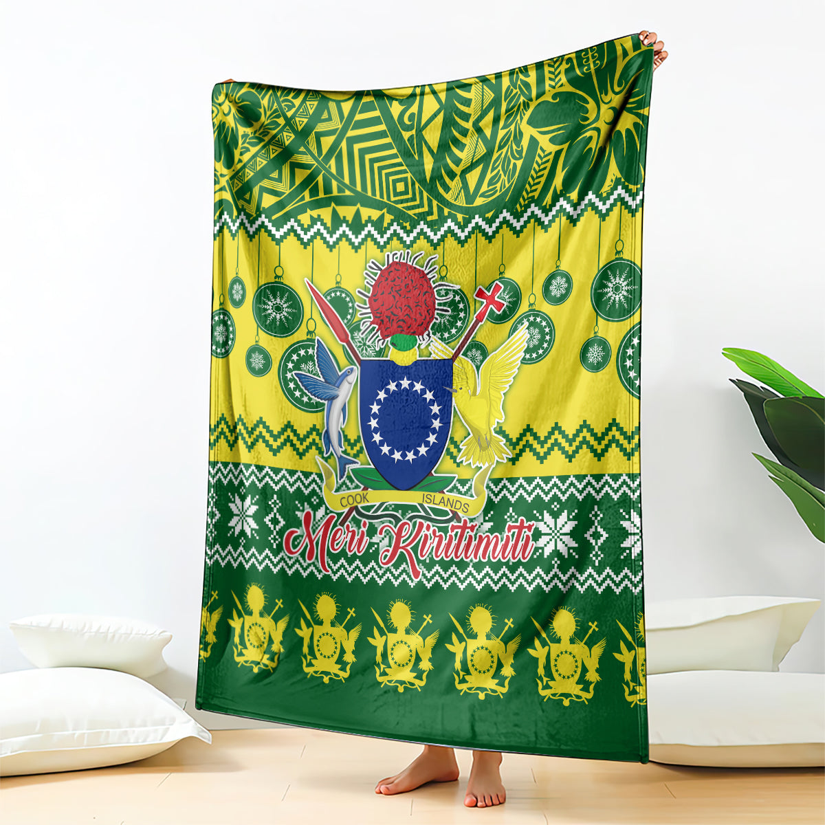 Cook Islands Christmas Blanket Santa Beach Meri Kiritimiti LT9 Green - Polynesian Pride