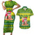 Cook Islands Christmas Couples Matching Short Sleeve Bodycon Dress and Hawaiian Shirt Santa Beach Meri Kiritimiti LT9 Green - Polynesian Pride