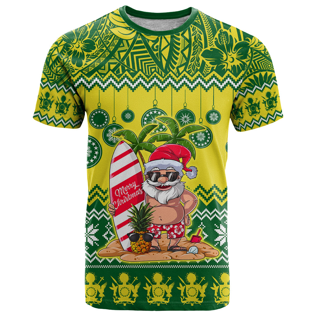 Cook Islands Christmas T Shirt Santa Beach Meri Kiritimiti LT9 Green - Polynesian Pride