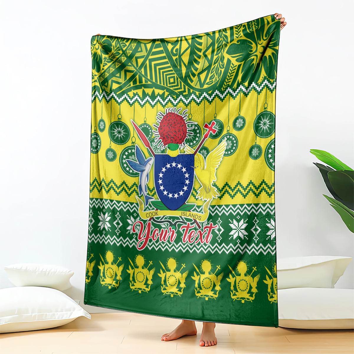 Personalised Cook Islands Christmas Blanket Santa Beach Meri Kiritimiti LT9 Green - Polynesian Pride