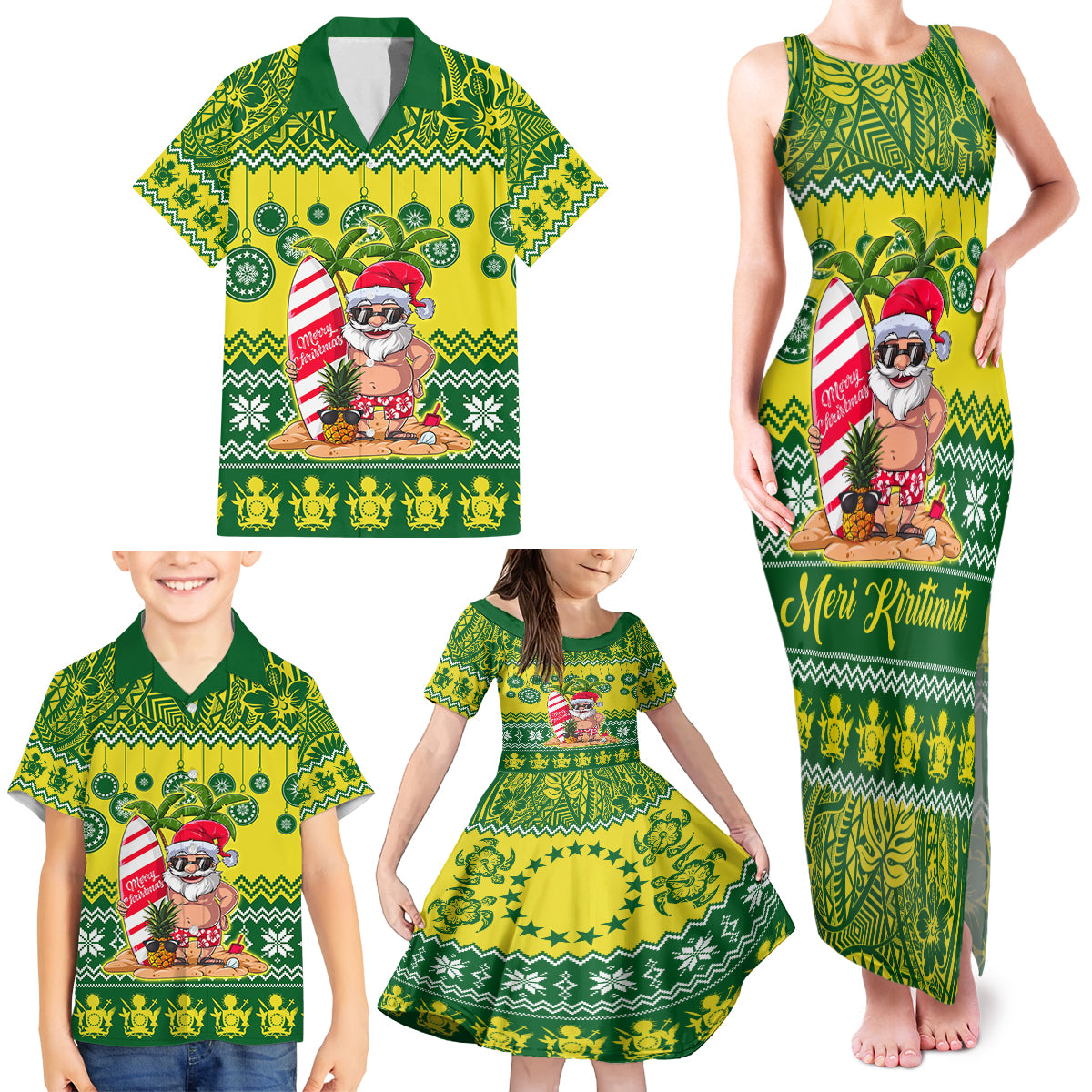 Personalised Cook Islands Christmas Family Matching Tank Maxi Dress and Hawaiian Shirt Santa Beach Meri Kiritimiti LT9 - Polynesian Pride