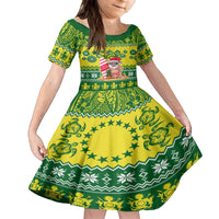 Personalised Cook Islands Christmas Kid Short Sleeve Dress Santa Beach Meri Kiritimiti LT9 KID Green - Polynesian Pride